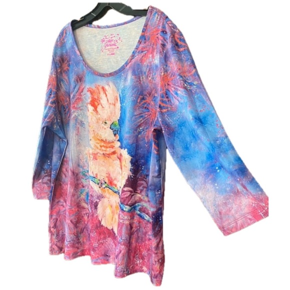 Leoma Lovegrove Pink Cockatoo Parrot Bird Tunic Top Sz Large Women’s - Picture 3 of 8